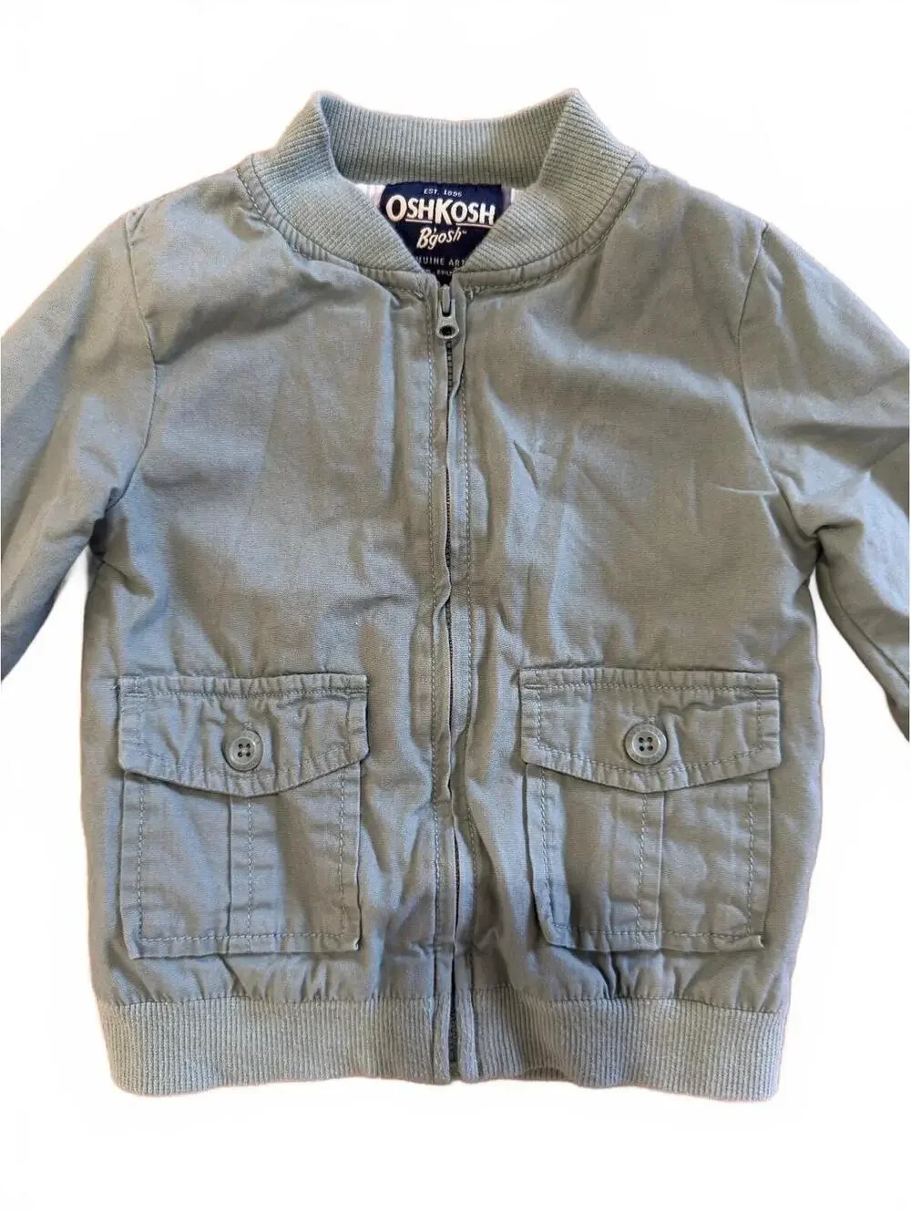 OshKosh B’gosh Toddler Boys 2T Green Bomber Jacket Utility Pockets Full Zip